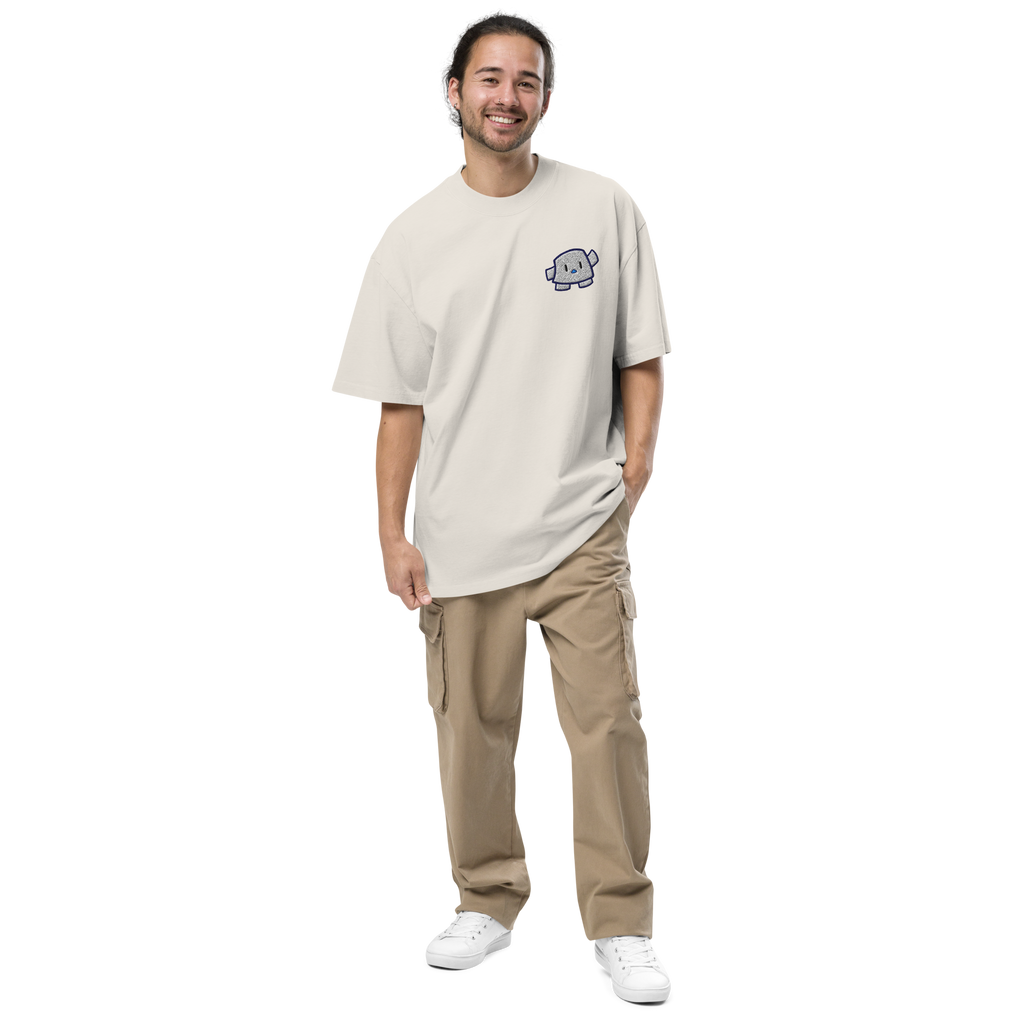 Pengmellow Wave Embroidered Oversized Faded T-Shirt - Unisex